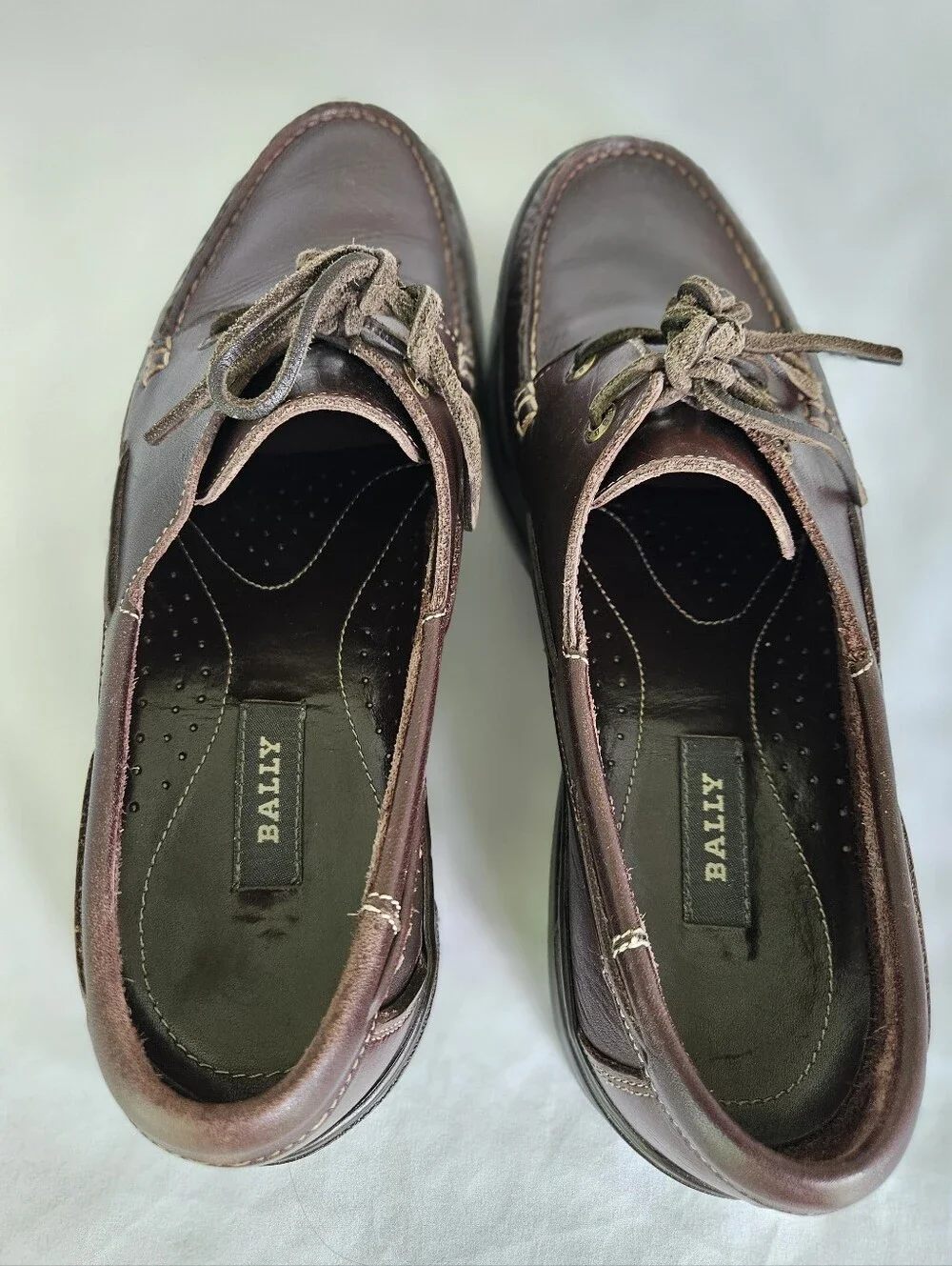 Bally of Switzerland Brown Leather Boat Shoes Deck Moccasins Plume Style